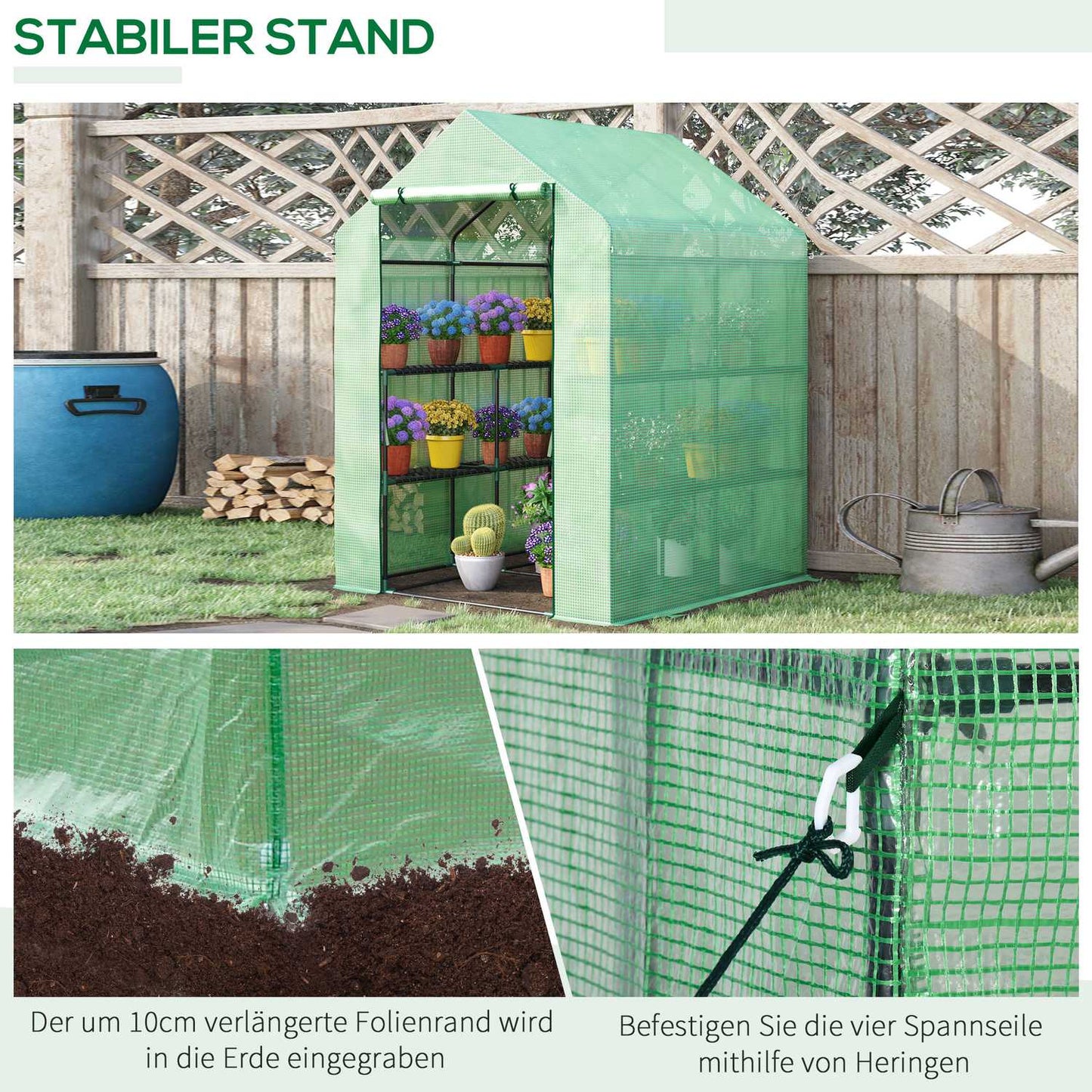 Walk-In Greenhouse - 8 shelves, steel frame, PE cover