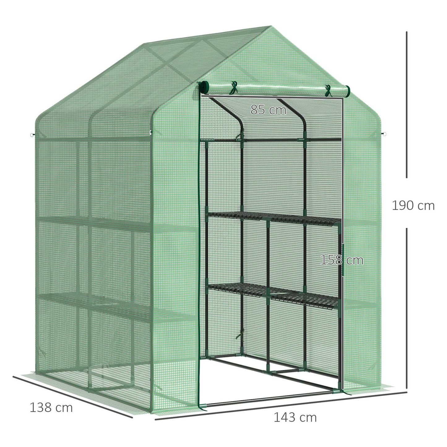 Walk-In Greenhouse - 8 shelves, steel frame, PE cover