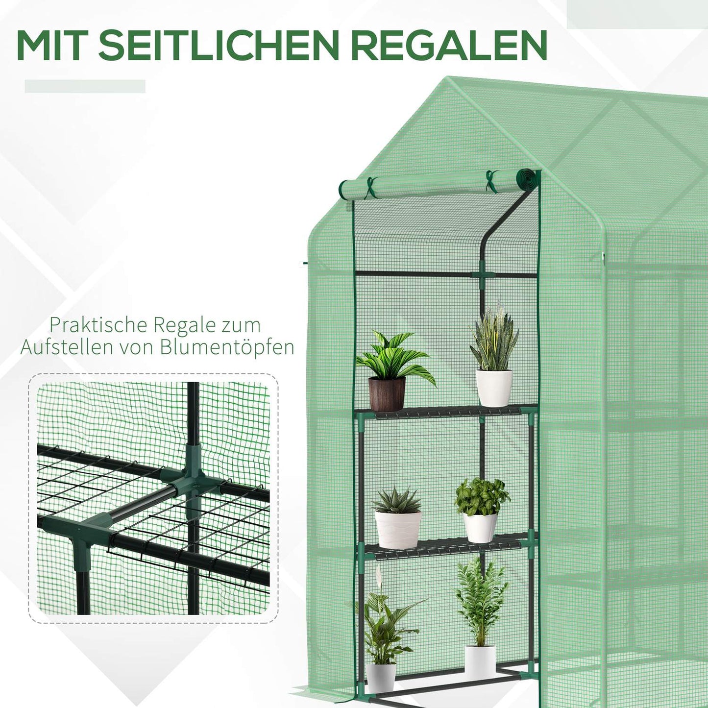 Walk-In Greenhouse - 8 shelves, steel frame, PE cover