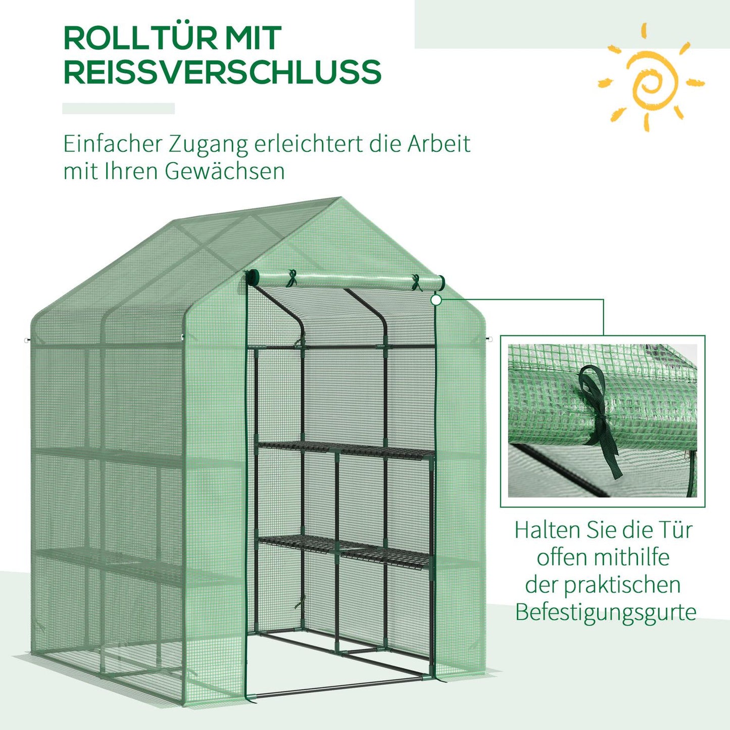Walk-In Greenhouse - 8 shelves, steel frame, PE cover