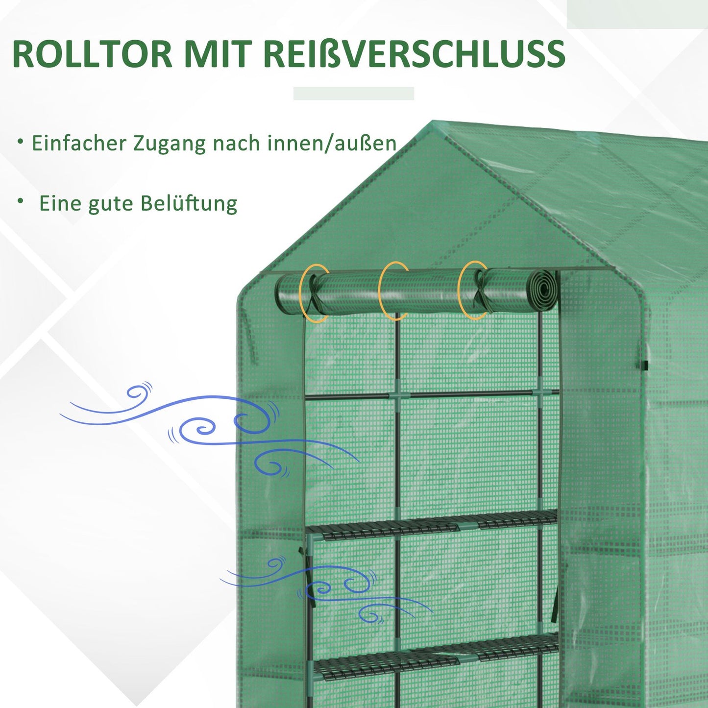 Walk-in greenhouse, 8 shelves, green, 214x143x195 cm