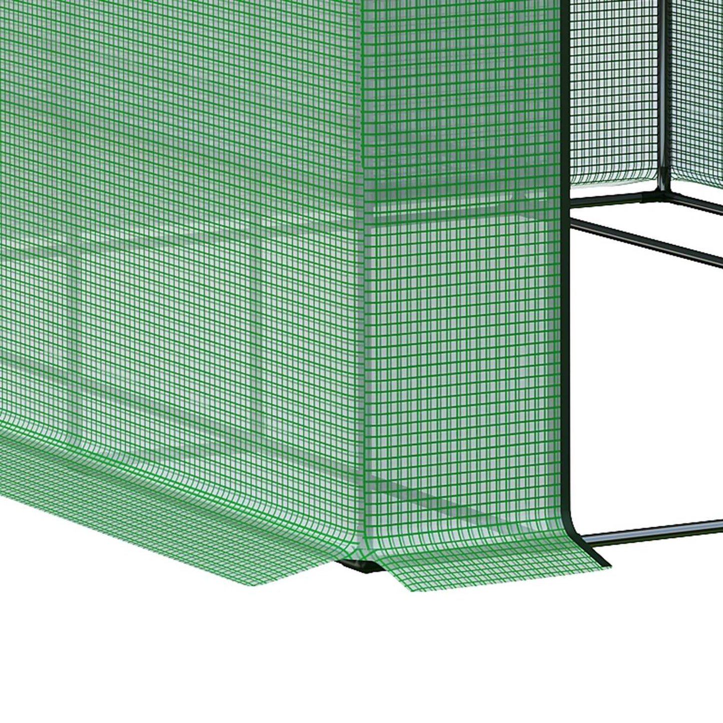 Walk-In greenhouse with 8 shelves, steel frame, green