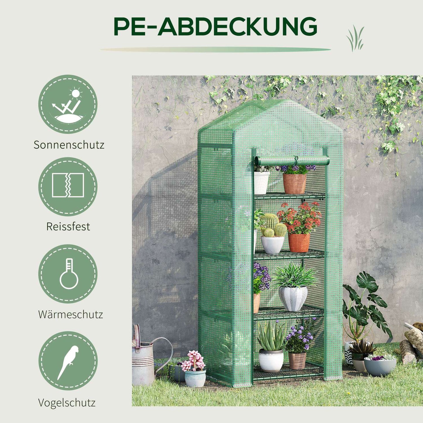 Greenhouse Cold Ram - 4 shelves, 70x50x160cm, green