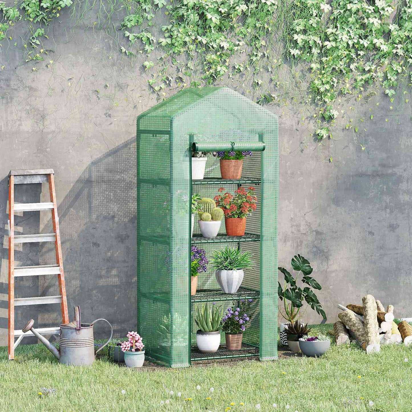 Greenhouse Cold Ram - 4 shelves, 70x50x160cm, green
