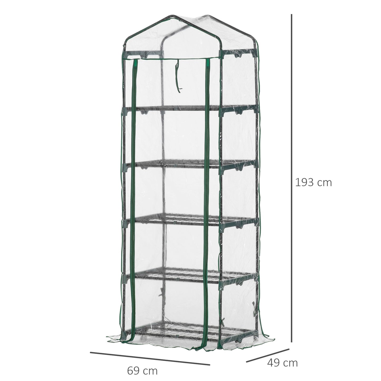 Mini greenhouse with 5 shelves for plants, 69x49x193 cm