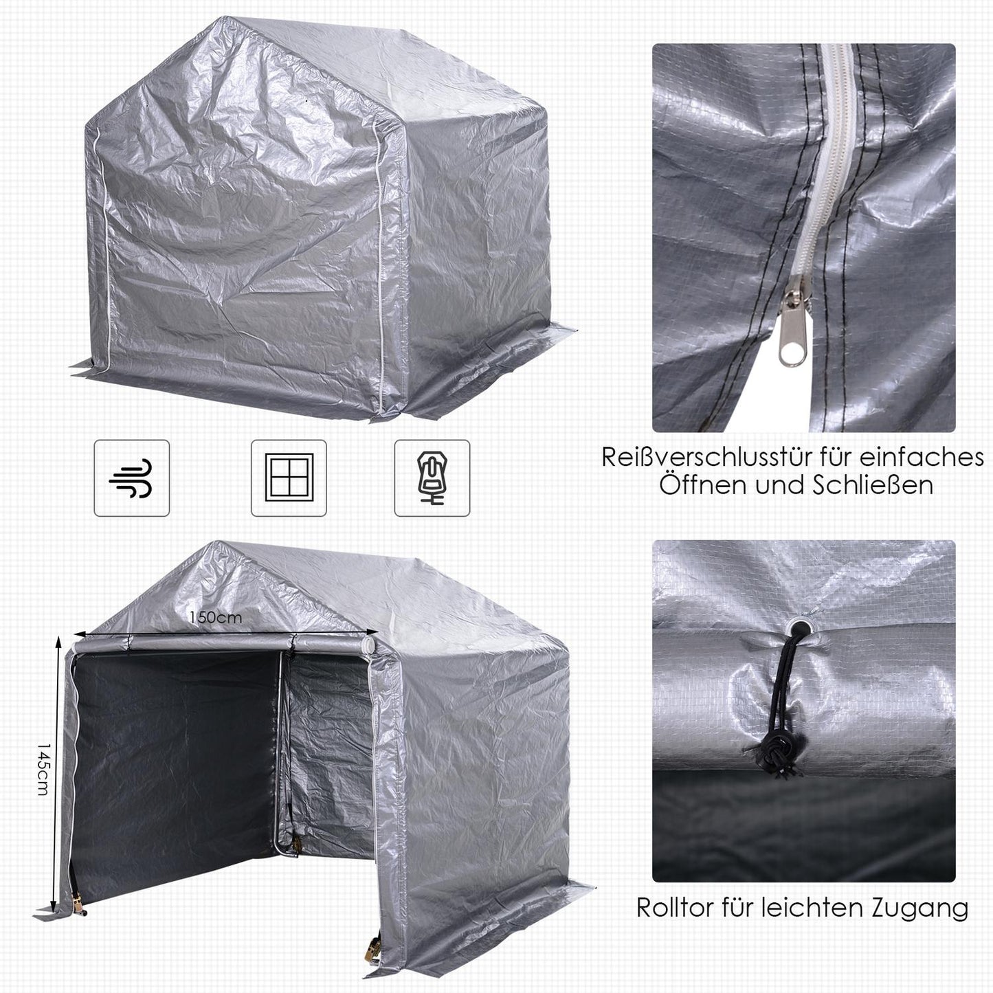 Steel garden shed, 2x2x2M Grey, UV resistant