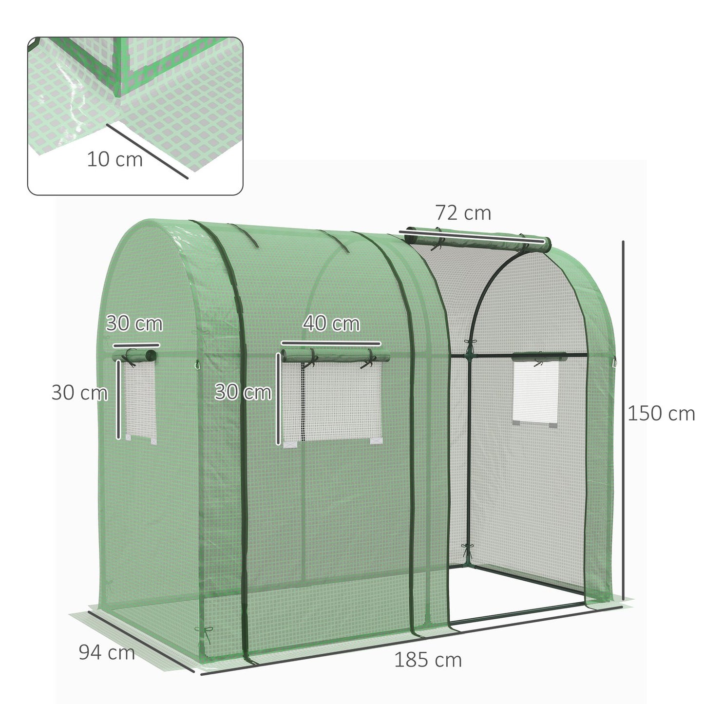 Greenhouse with UV protection, 2 doors, side window, PE material