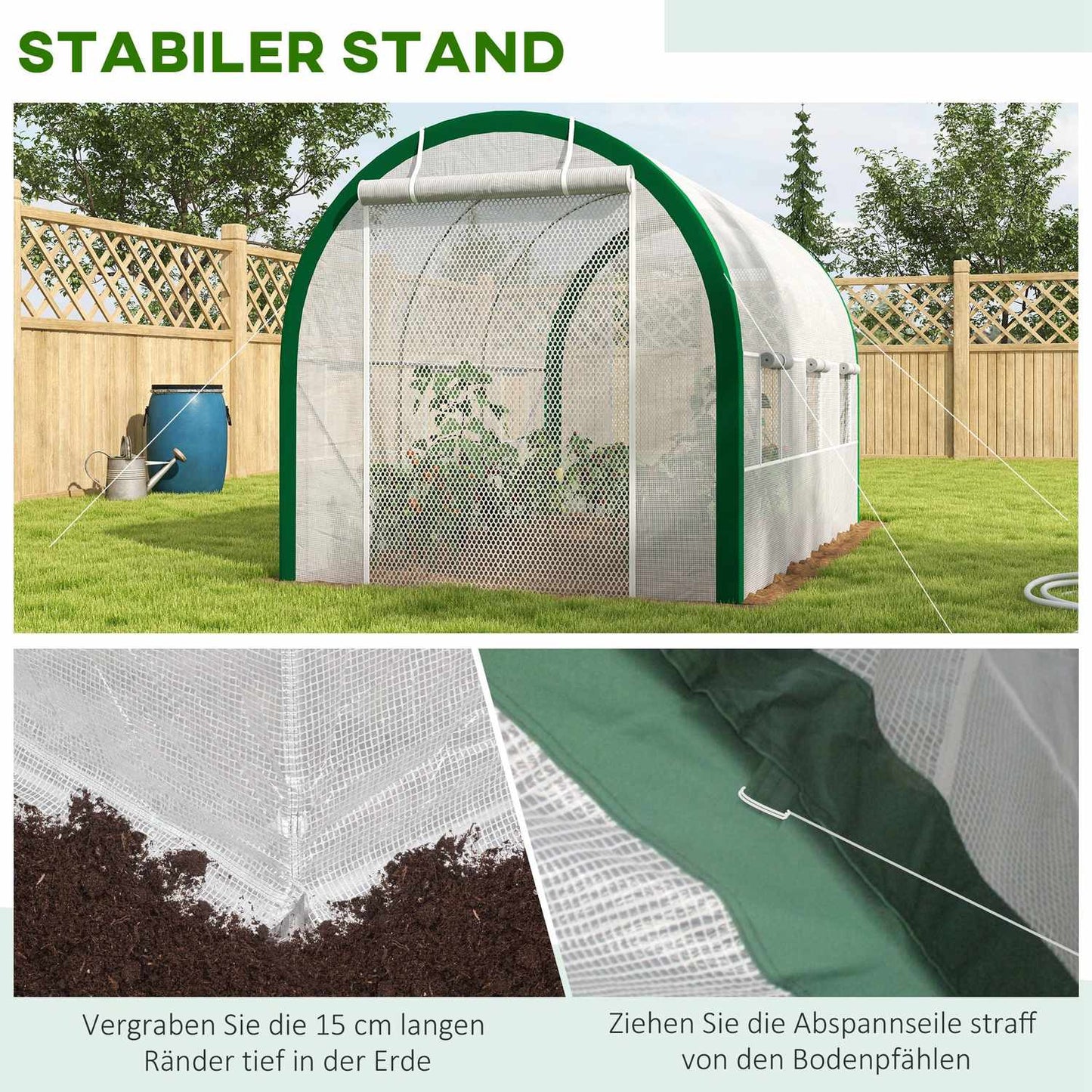 Tunnel greenhouse in galvanized steel, 3.58 x 2.1 m, with roller door