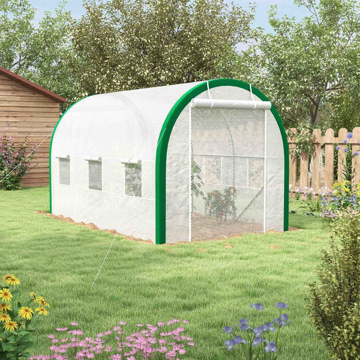Tunnel greenhouse in galvanized steel, 3.58 x 2.1 m, with roller door