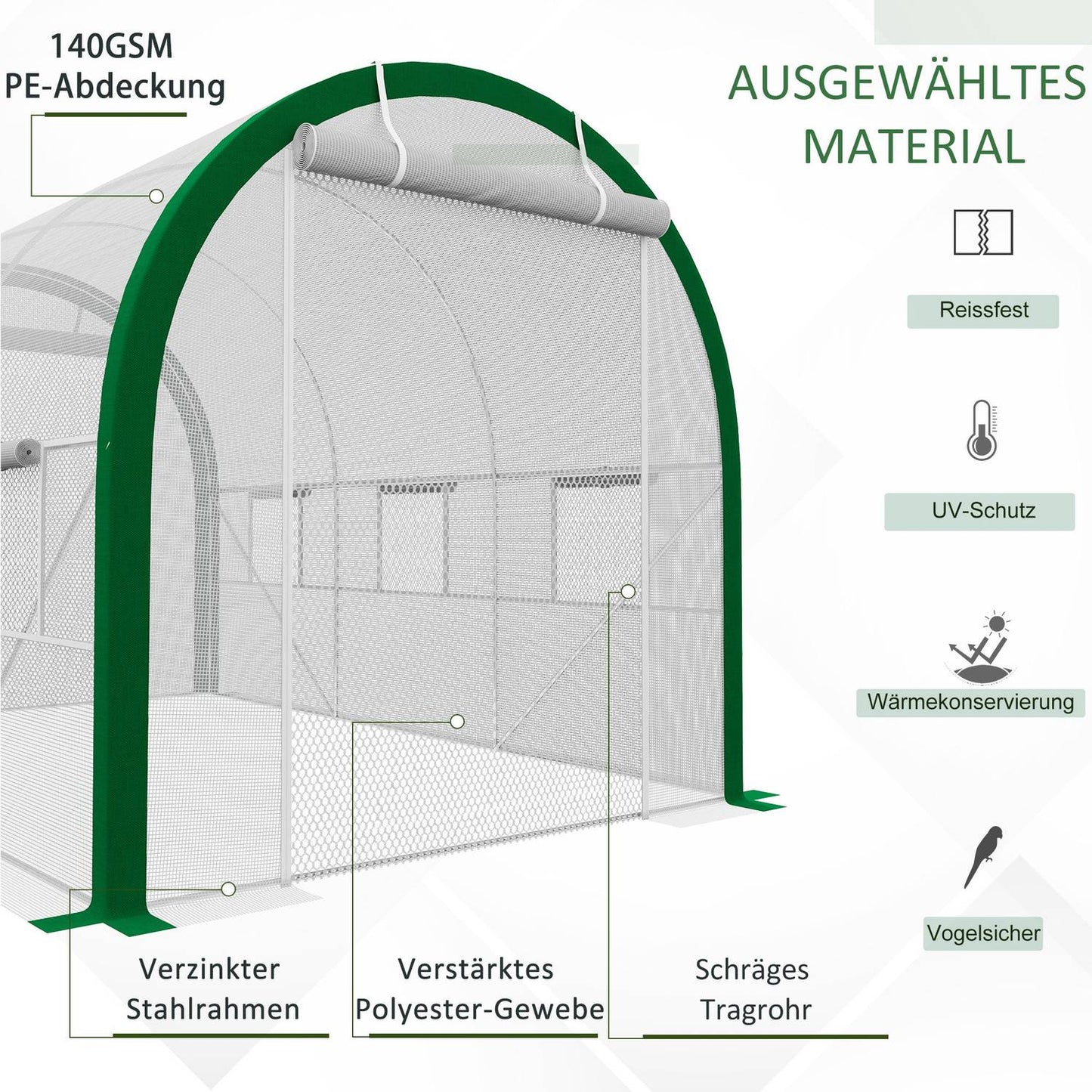 Tunnel greenhouse in galvanized steel, 3.58 x 2.1 m, with roller door
