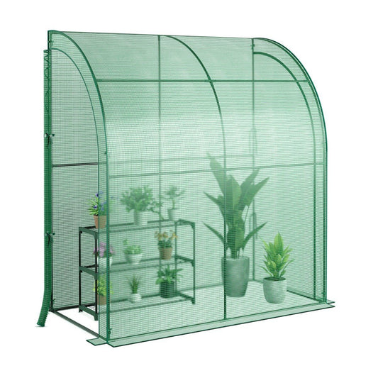 Foil greenhouse Walk-in mini greenhouse with flower shelf 198.5 x 98 x 215 cm green