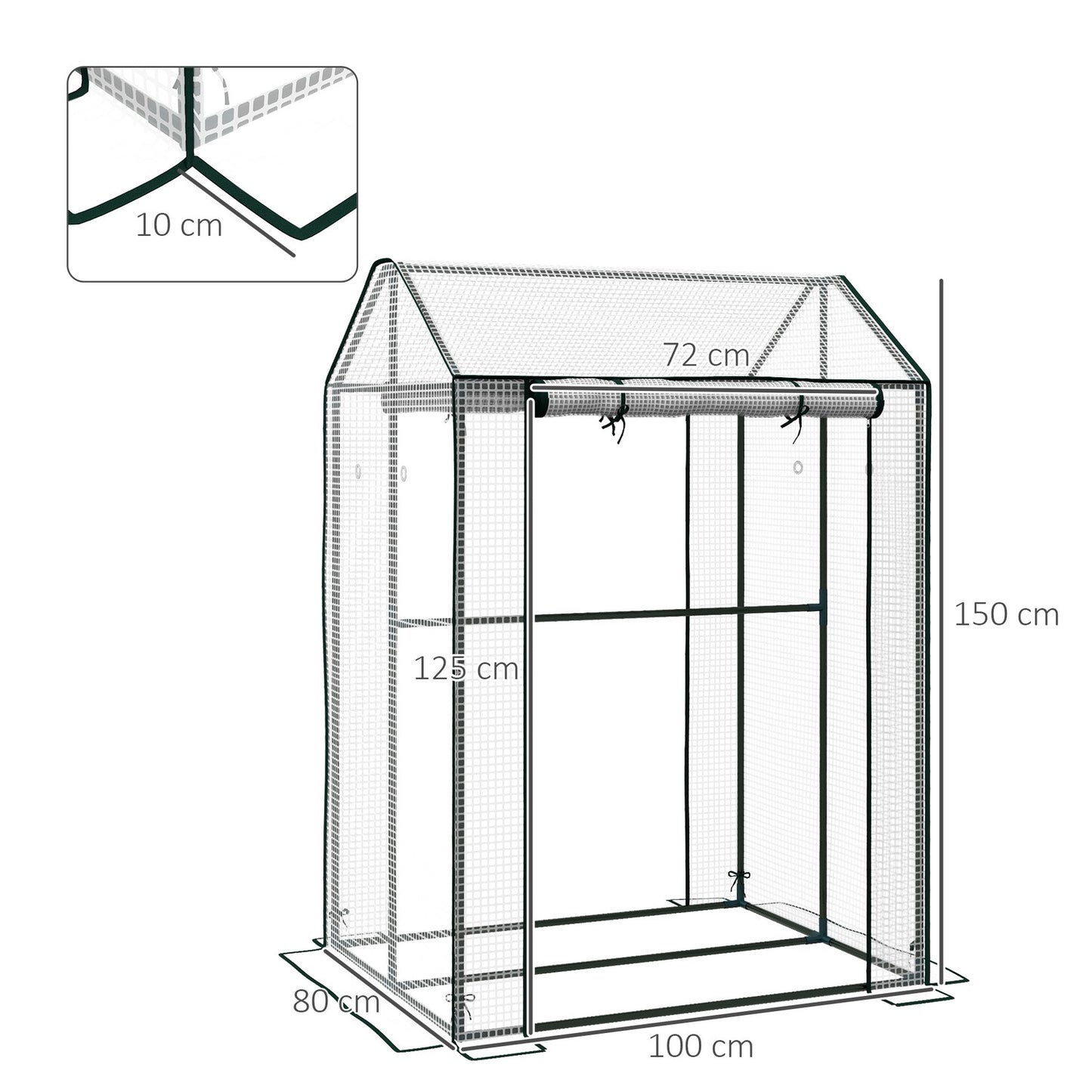 White windproof greenhouse with double doors, 100x80x150 cm