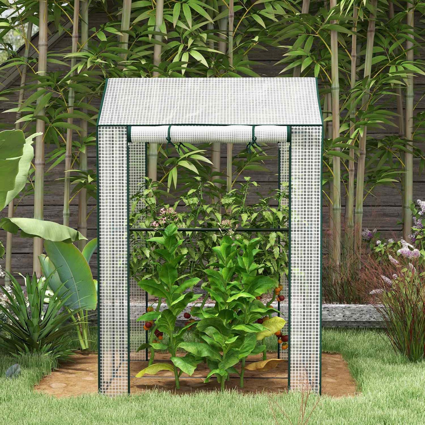 White windproof greenhouse with double doors, 100x80x150 cm