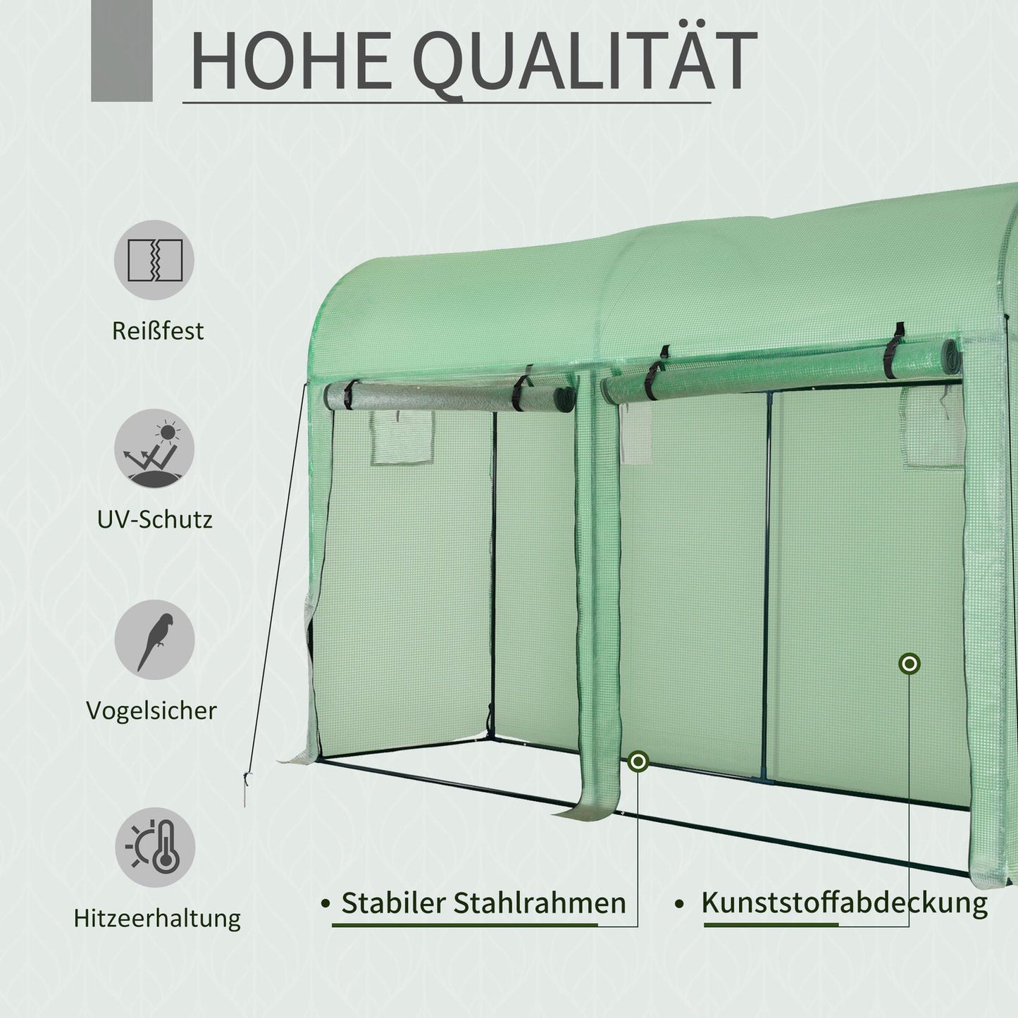 Greenhouse 300x100x200 cm, PE Plastic, Steel frame, 4 windows