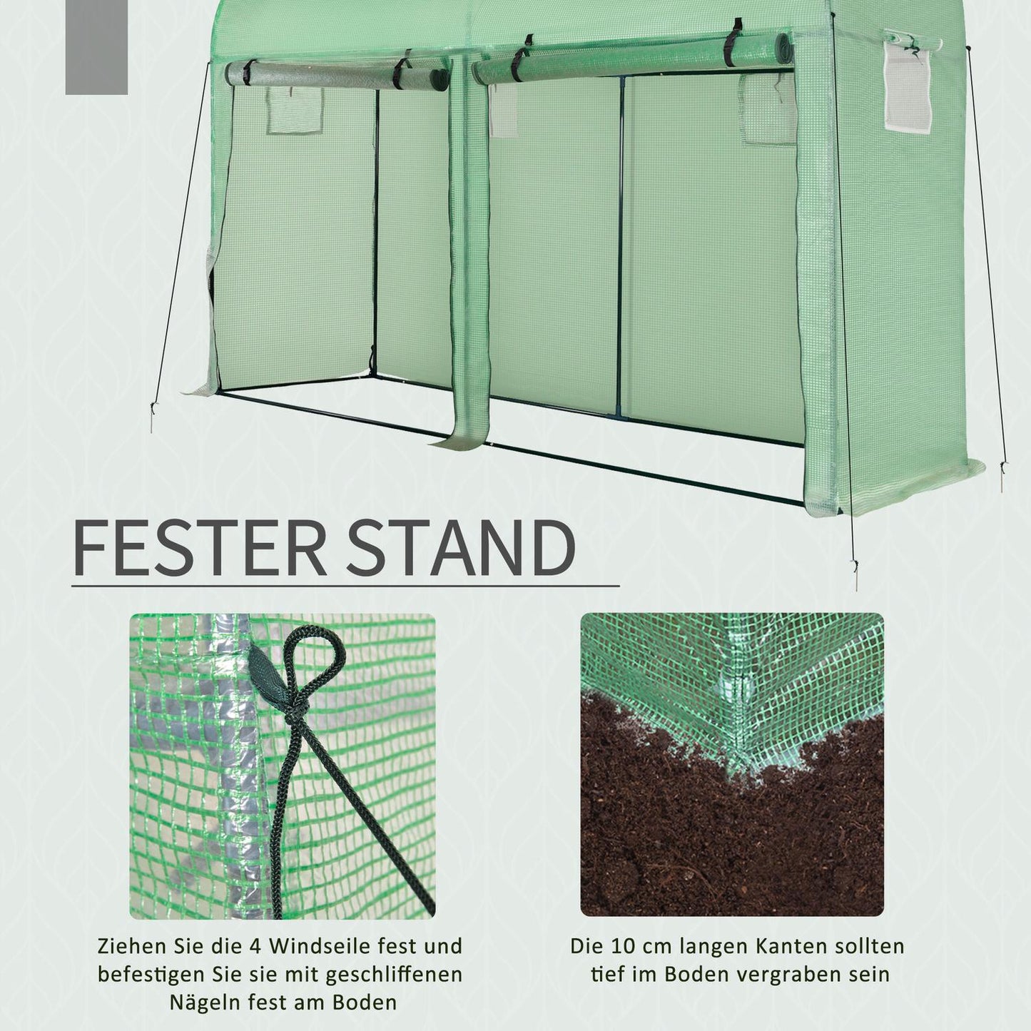 Greenhouse 300x100x200 cm, PE Plastic, Steel frame, 4 windows