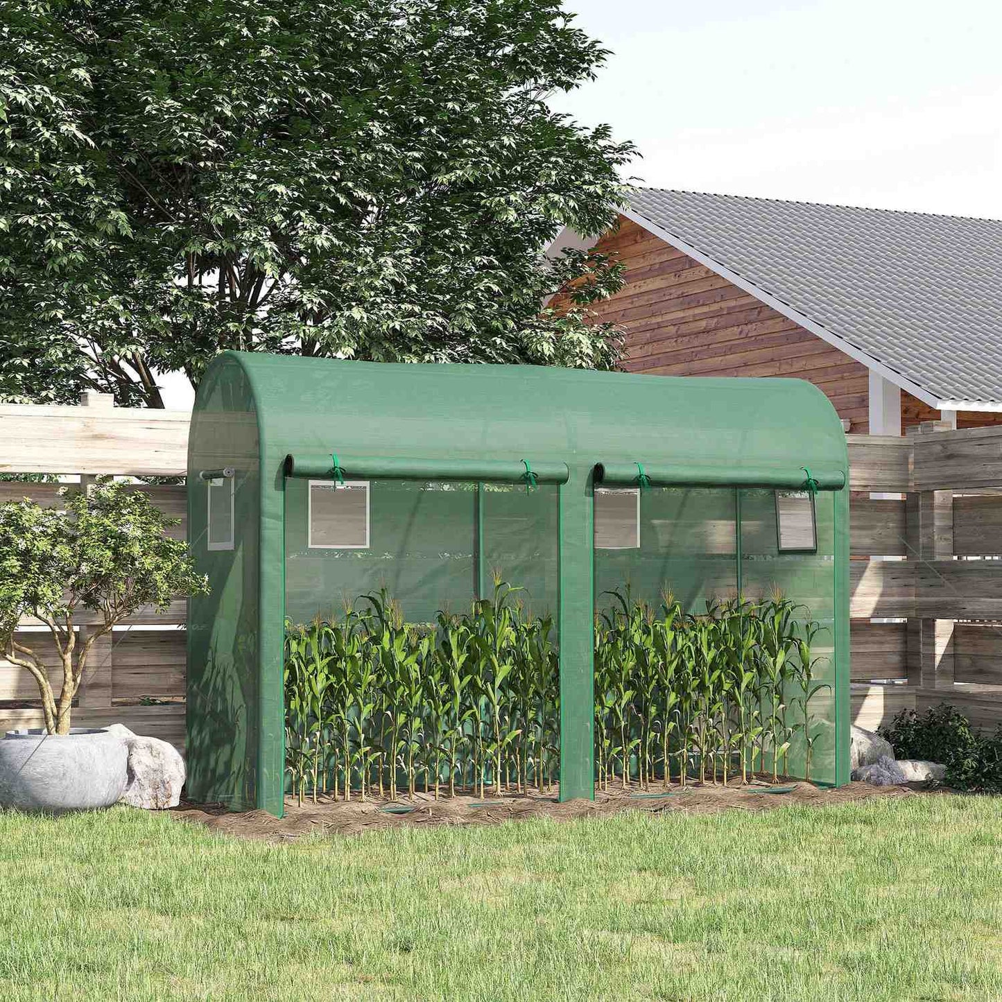 Greenhouse 300x100x200 cm, PE Plastic, Steel frame, 4 windows