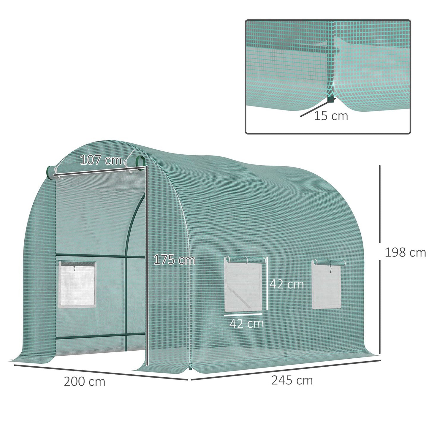 Greenhouse foil tunnel, cold frame with window, 245x200x198 cm