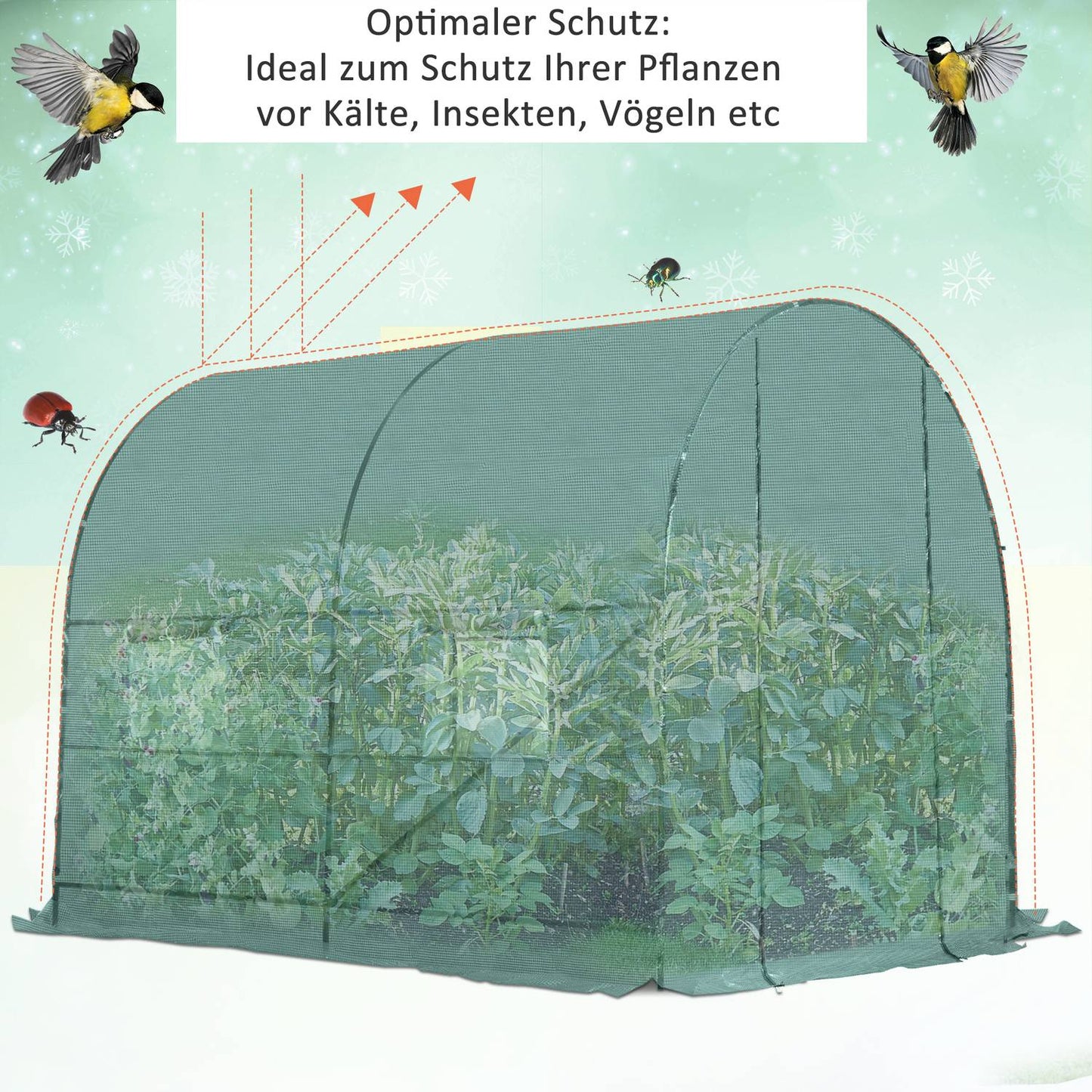 Greenhouse foil tunnel, cold frame with window, 245x200x198 cm