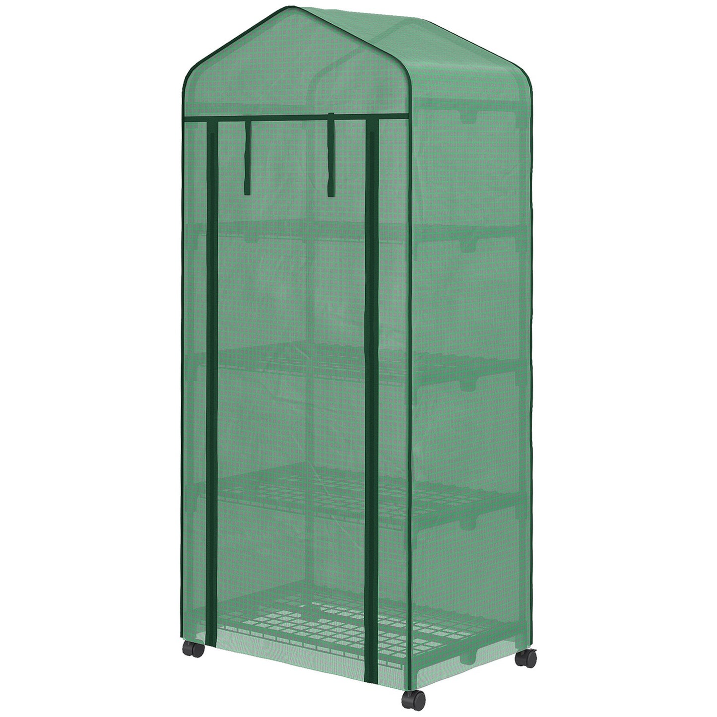 Foil greenhouse with roller and 4 shelves, steel frame, 69x50x165 cm