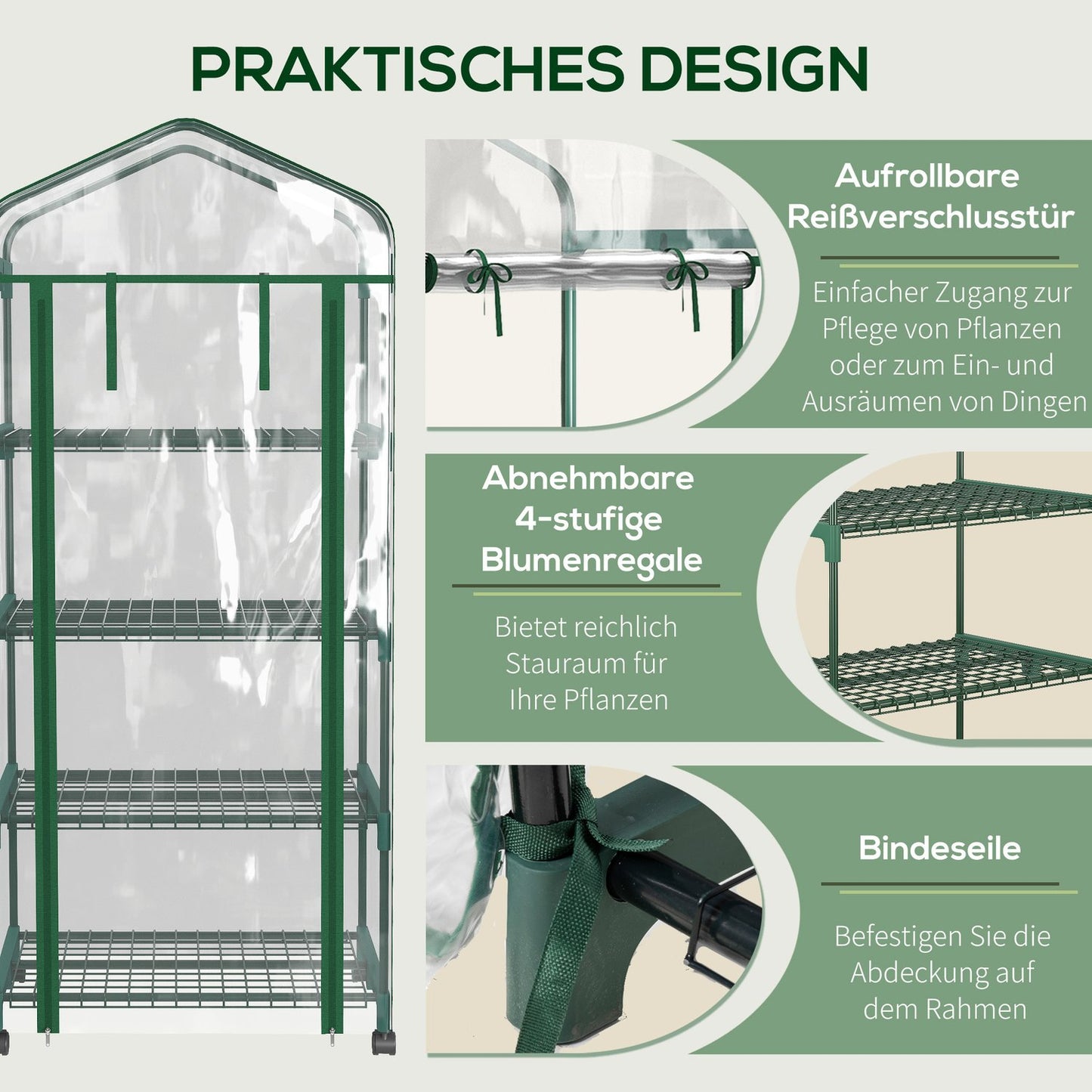 Greenhouse with 4 shelves, Steel frame, 69x50x165 cm
