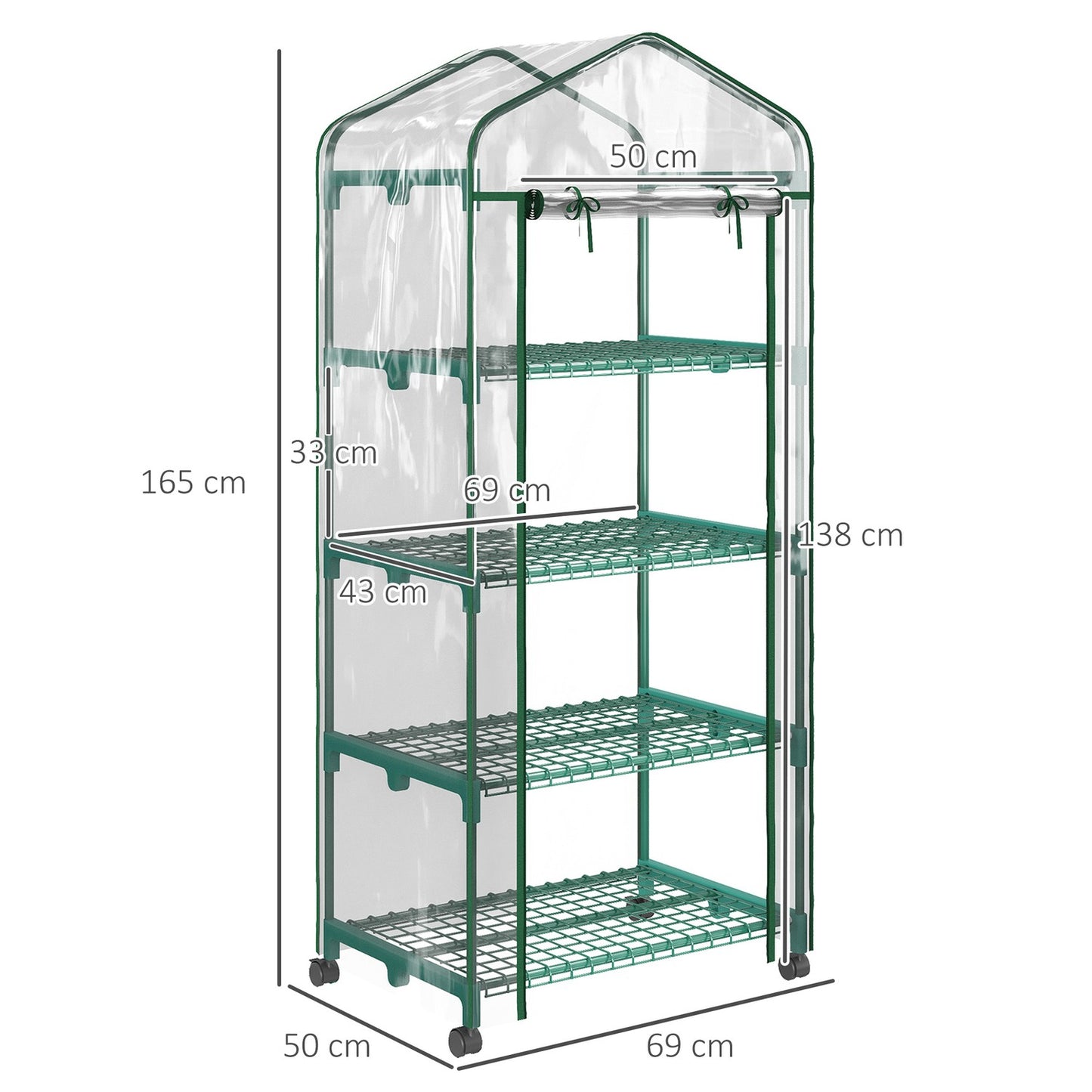 Greenhouse with 4 shelves, Steel frame, 69x50x165 cm