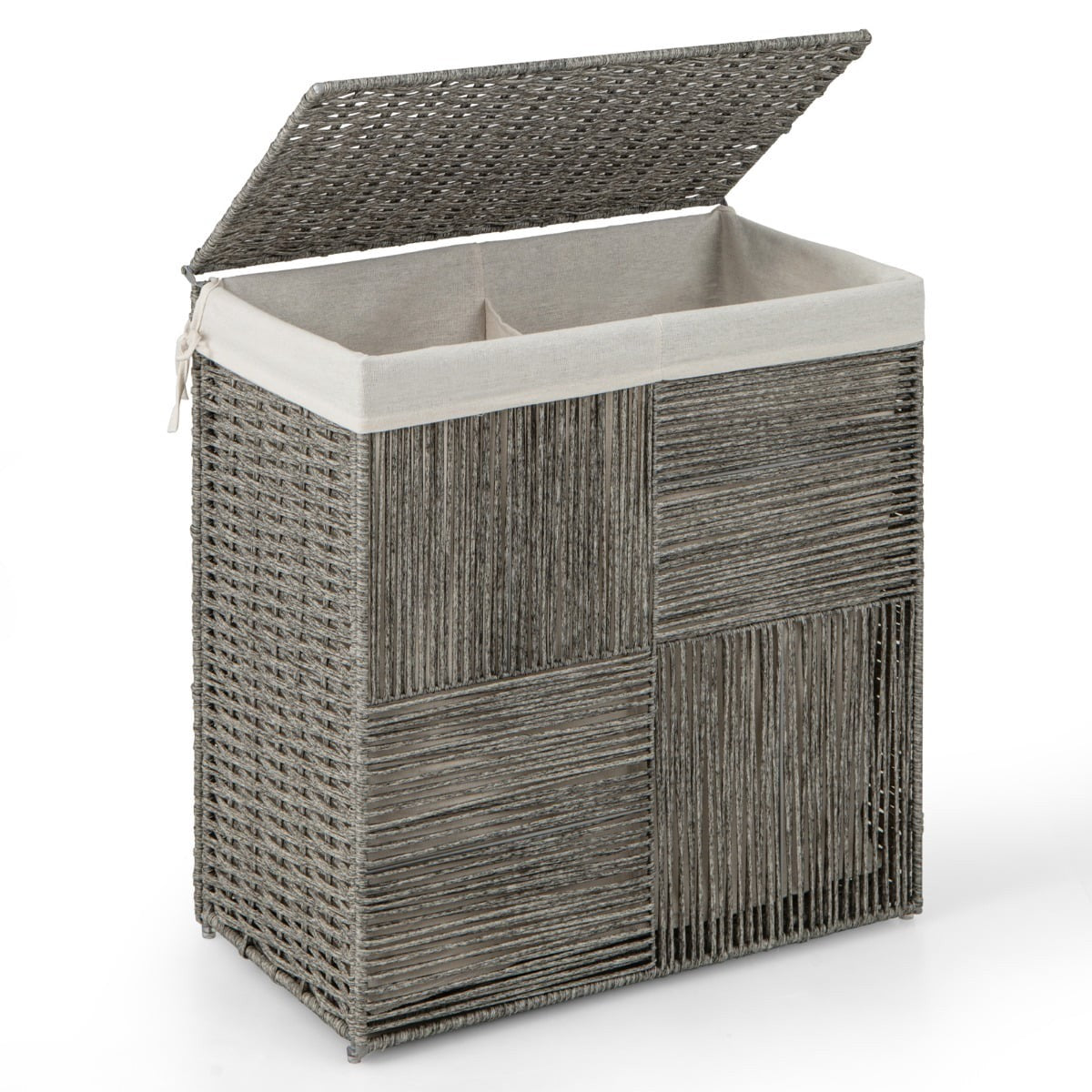 Foldable 110L Rattan Laundry Basket with Lid and Handles