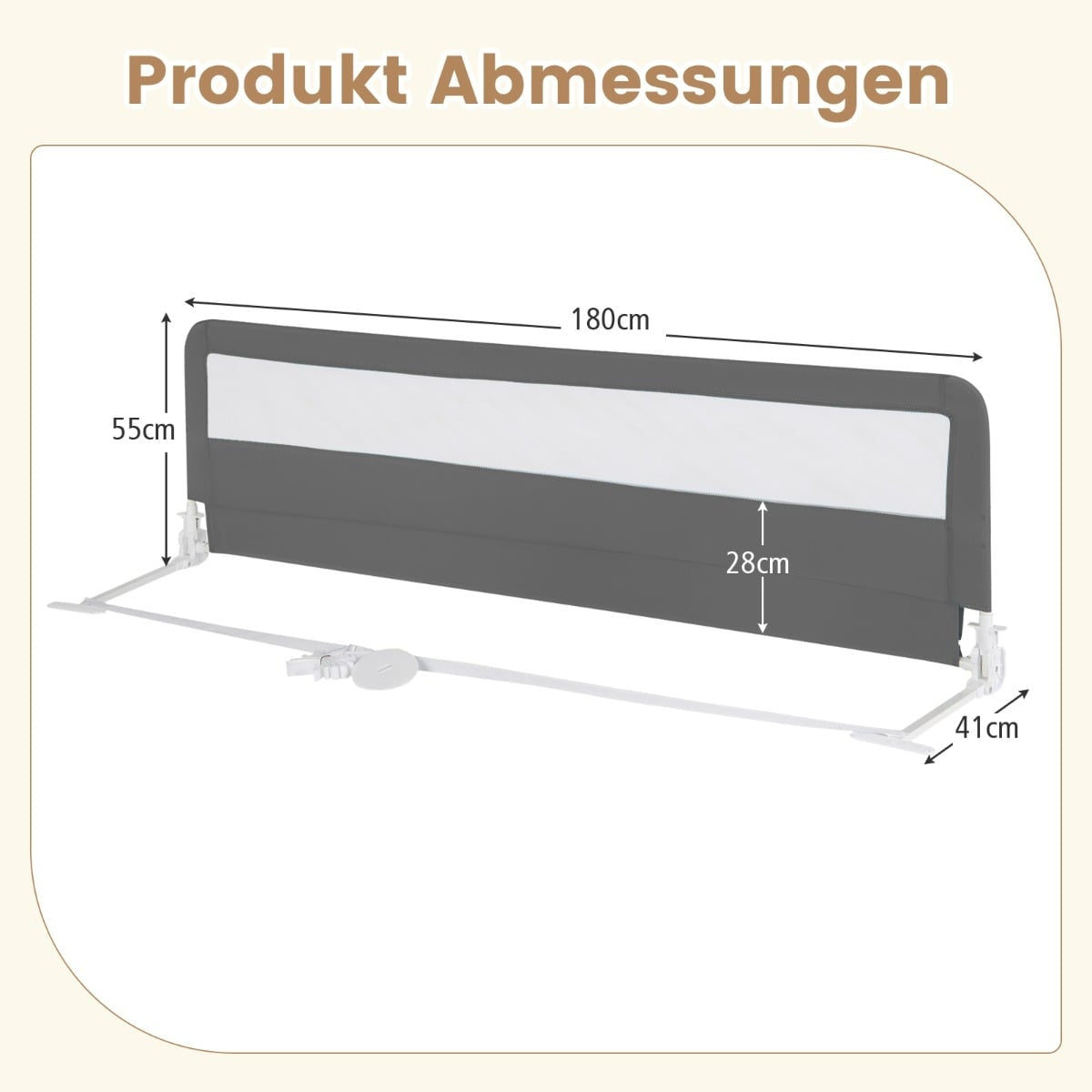 Foldable 180 cm Bed Rail with Safety Straps, Gray