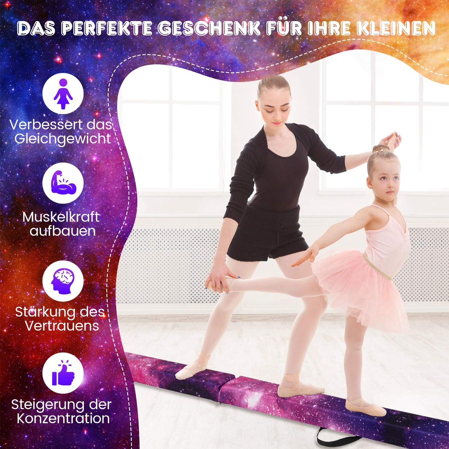 Foldable 240cm Kids Gymnastics Balance Beam with Handles