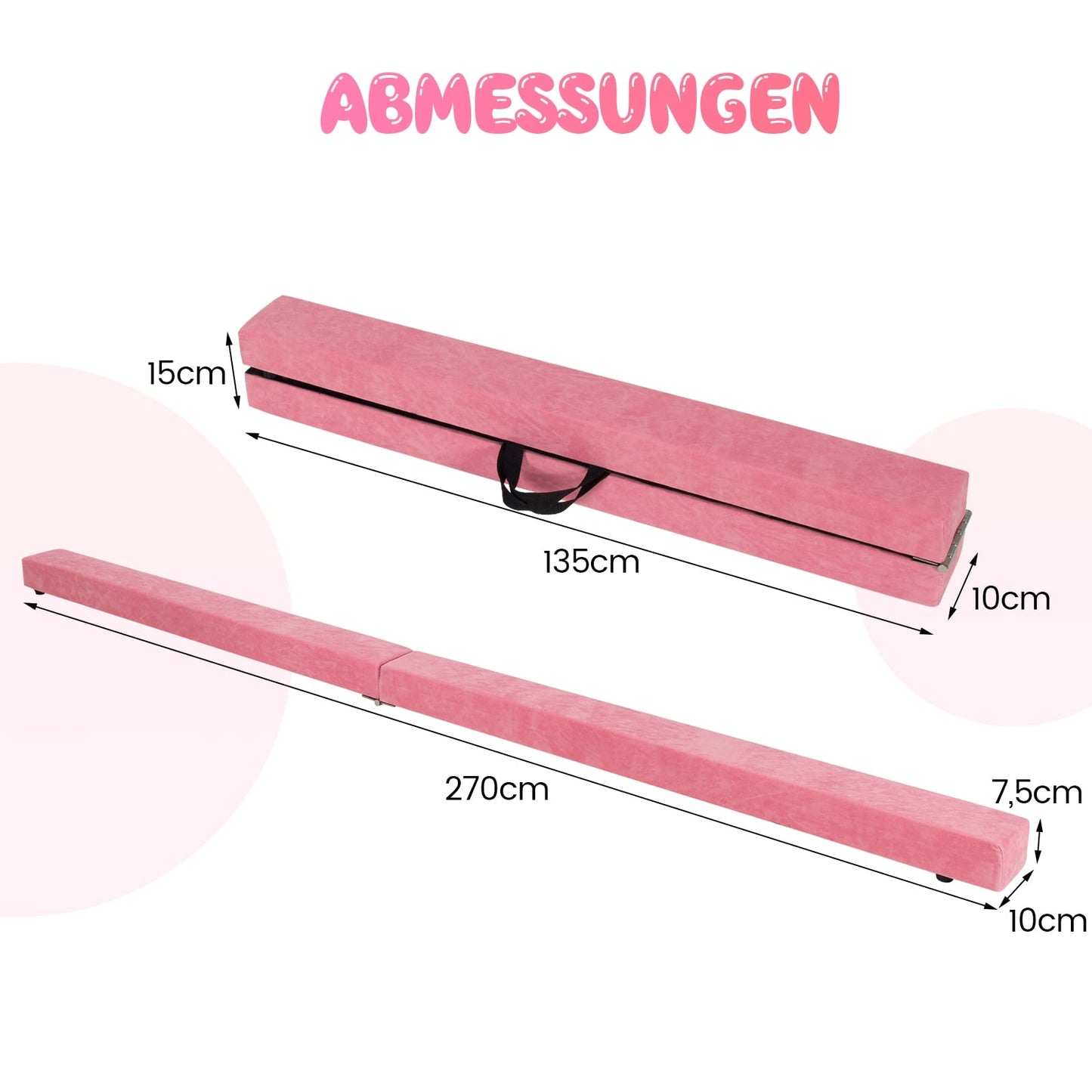 Foldable 270 cm Pink Gymnastics Balance Beam for Kids