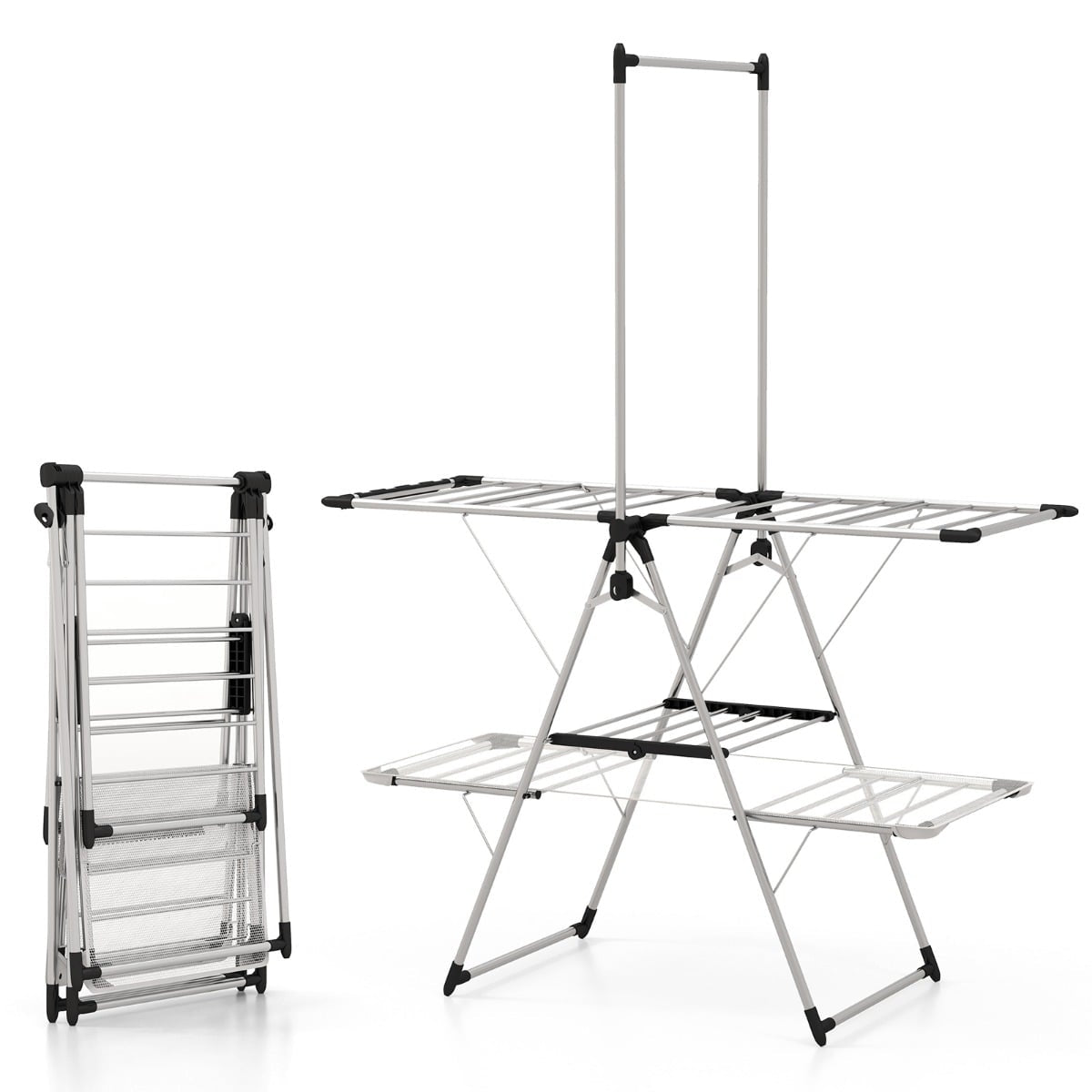 Foldable 2-Tier Clothes Drying Rack, Adjustable Stainless Steel