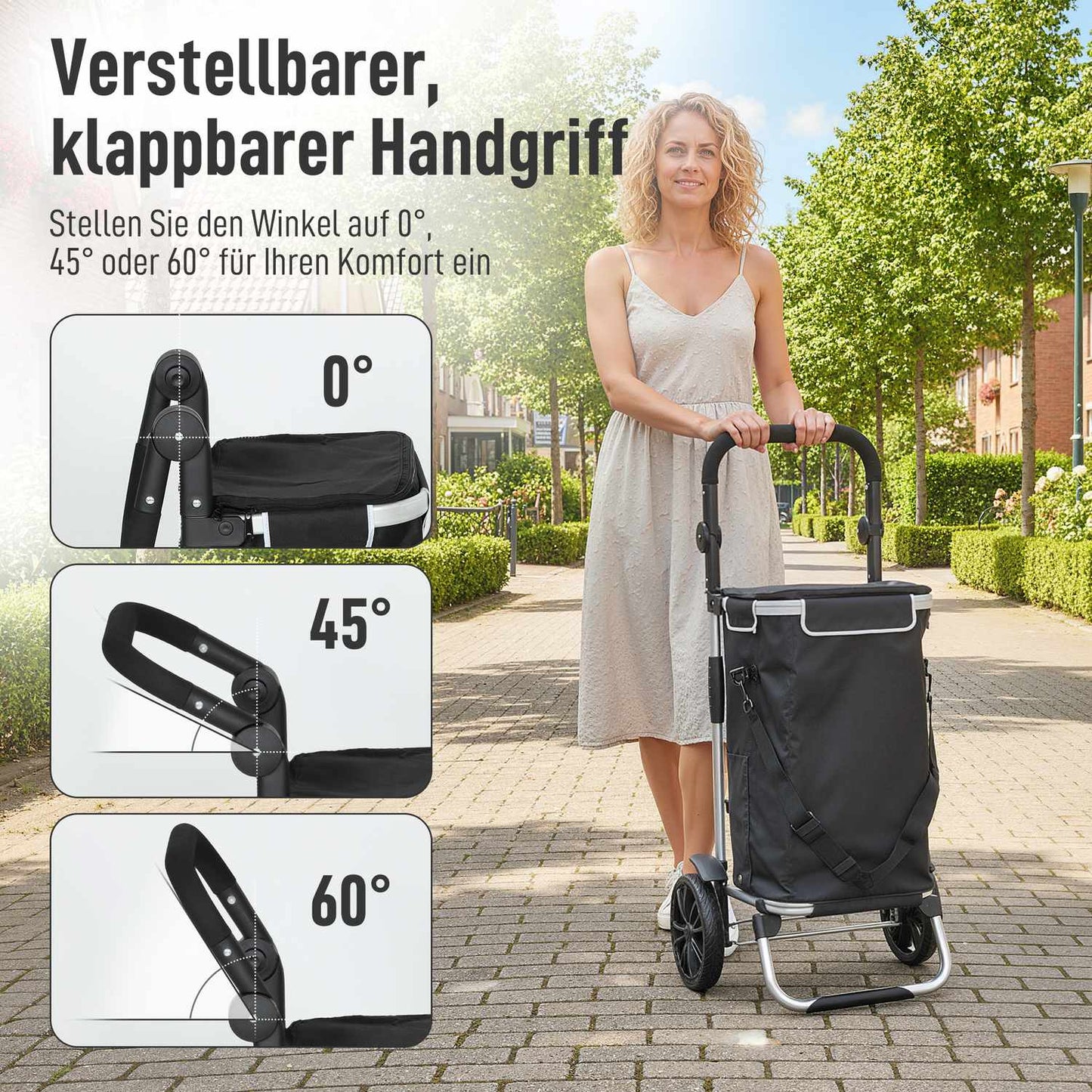 Foldable 3-in-1 Shopping Trolley, 40L, 25kg Capacity, Black
