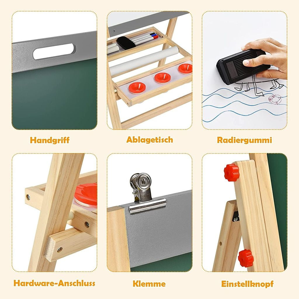 Foldable 3 in 1 children's board, height-adjustable wooden board 50.5 x 53.5 x 79-104 cm natural + gray