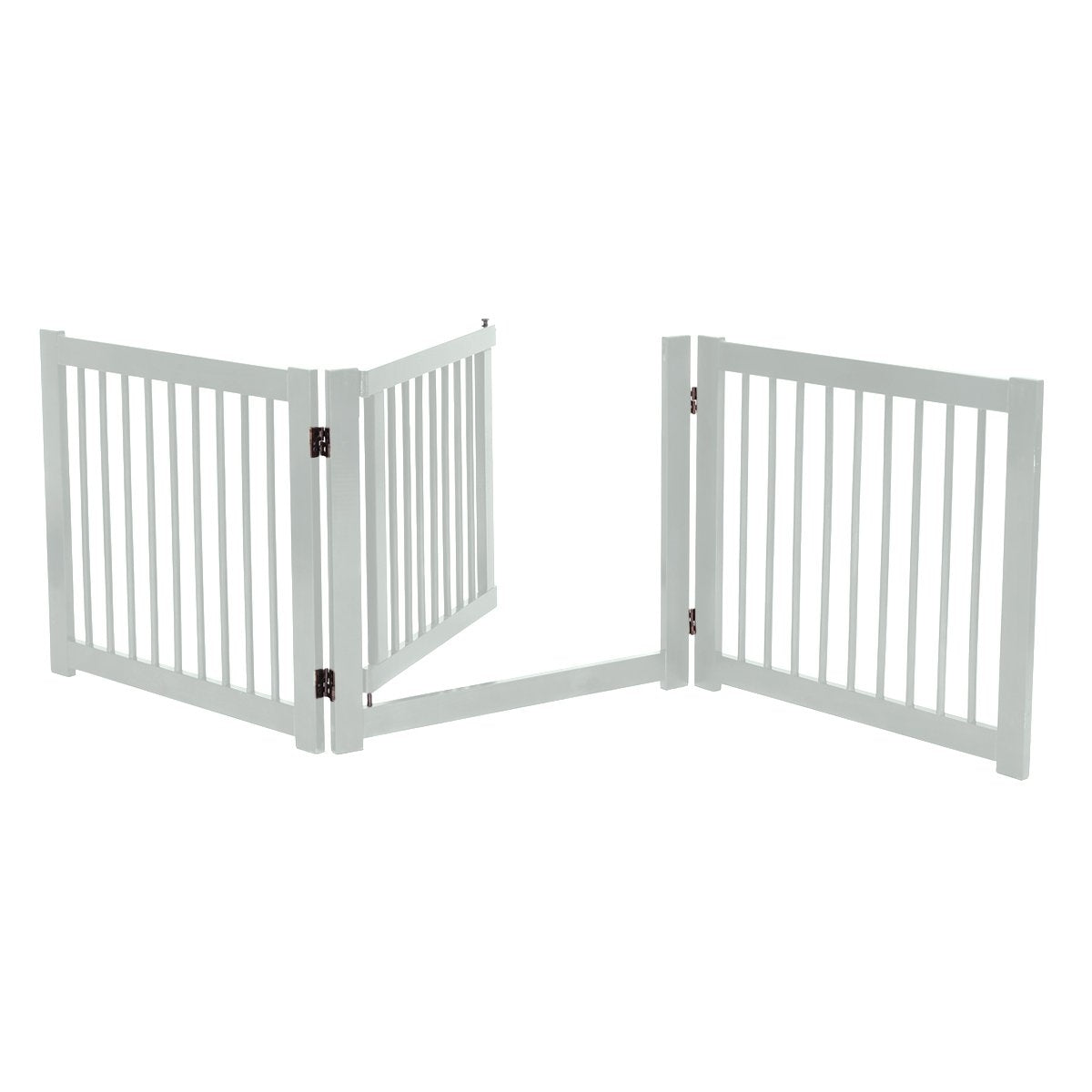 Foldable 3-part dog barrier with pinewood gate for doors/stairs, 61cm high, white