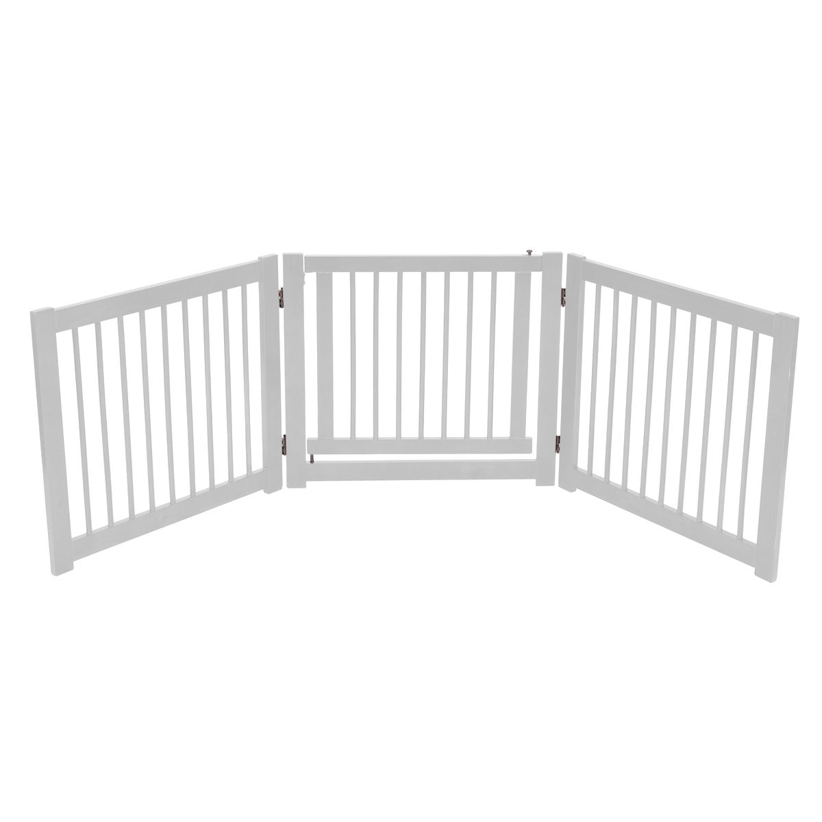 Foldable 3-part dog barrier with pinewood gate for doors/stairs, 61cm high, white