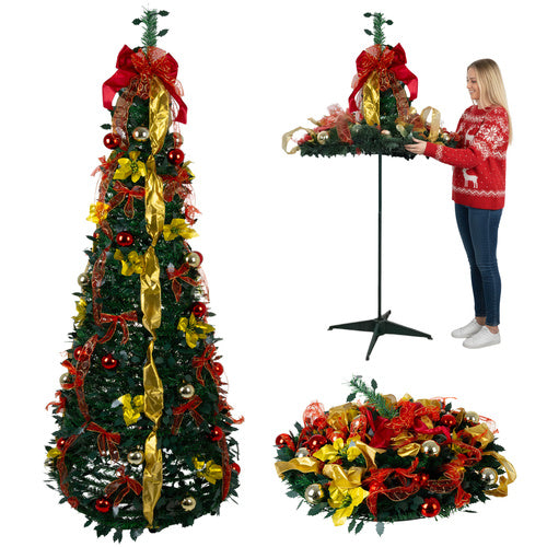 Foldable 6ft Artificial Christmas Tree with Decorations