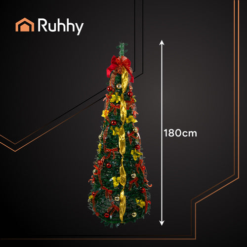 Foldable 6ft Artificial Christmas Tree with Decorations