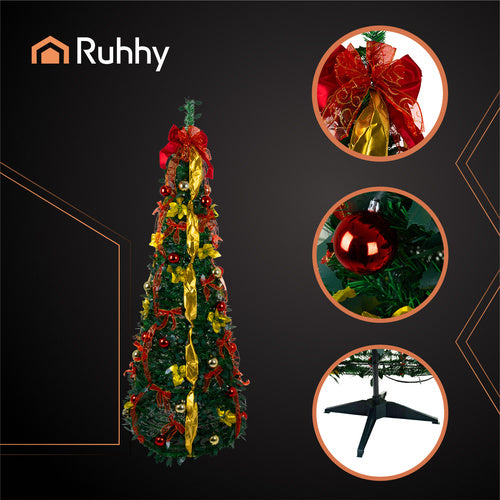 Foldable 6ft Artificial Christmas Tree with Decorations