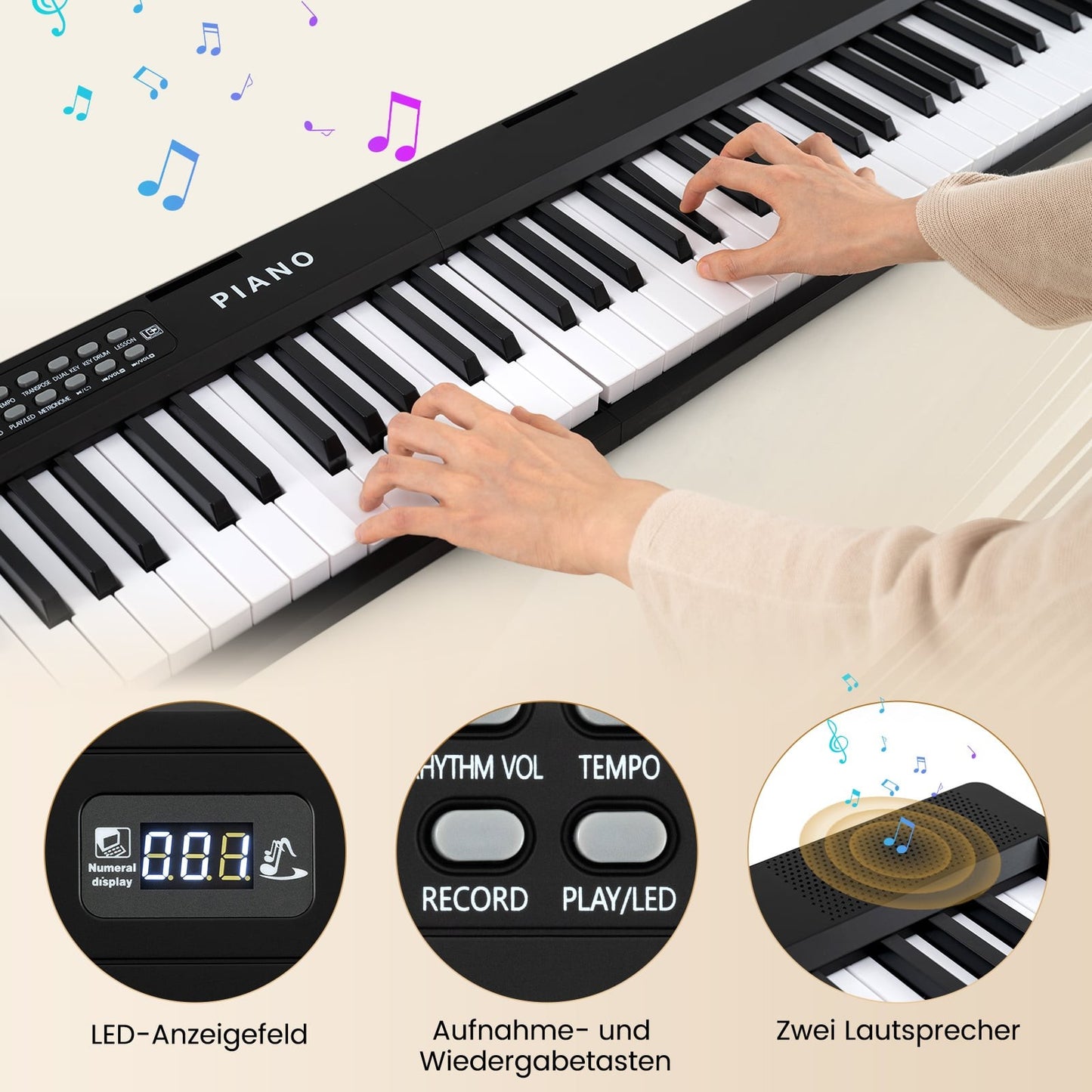 Foldable 88-Key Piano Keyboard with Dual Mode & Learning
