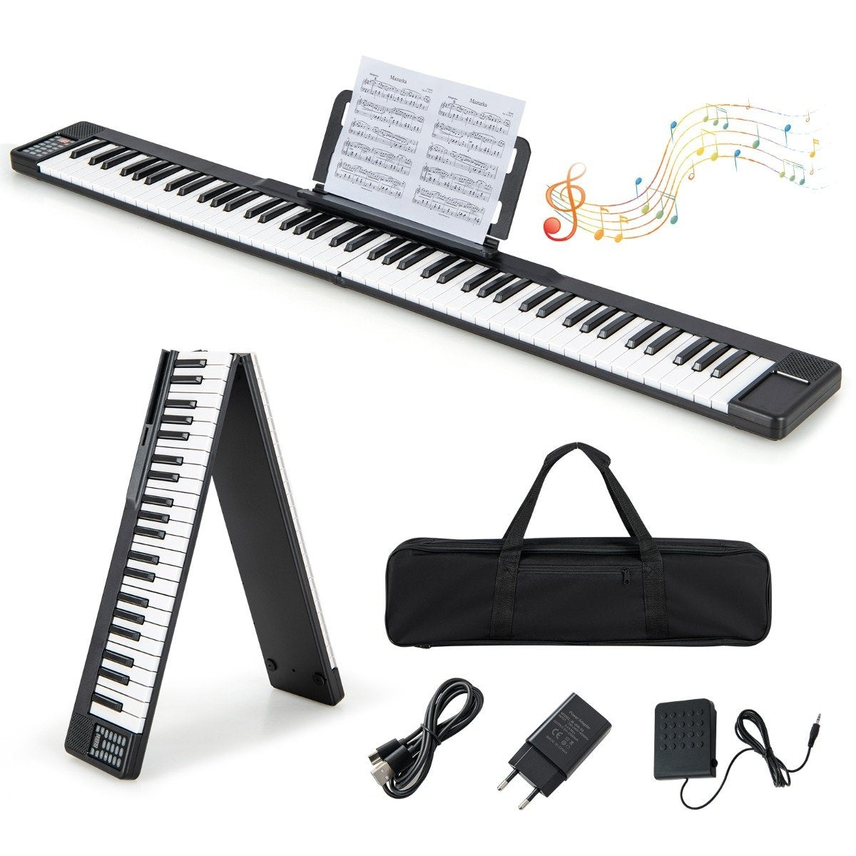 Foldable 88-key digital piano electric keyboard 137 x 16.5 x 5 cm black + white