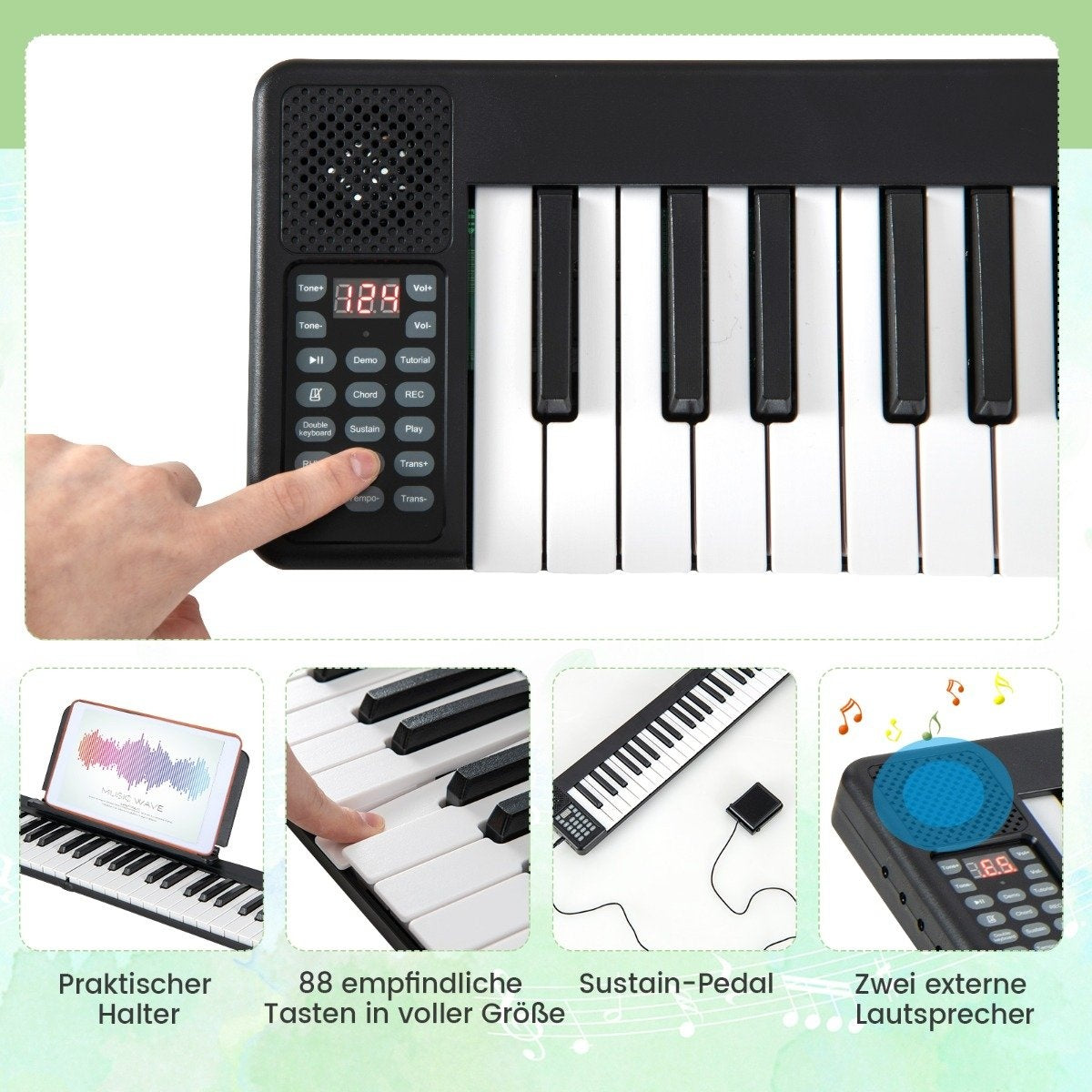 Foldable 88-key digital piano electric keyboard 137 x 16.5 x 5 cm black + white