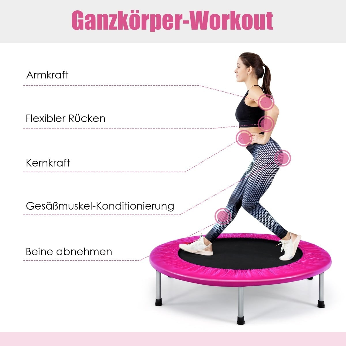 Foldable 97 cm Pink Trampoline for Kids, 150 kg Capacity