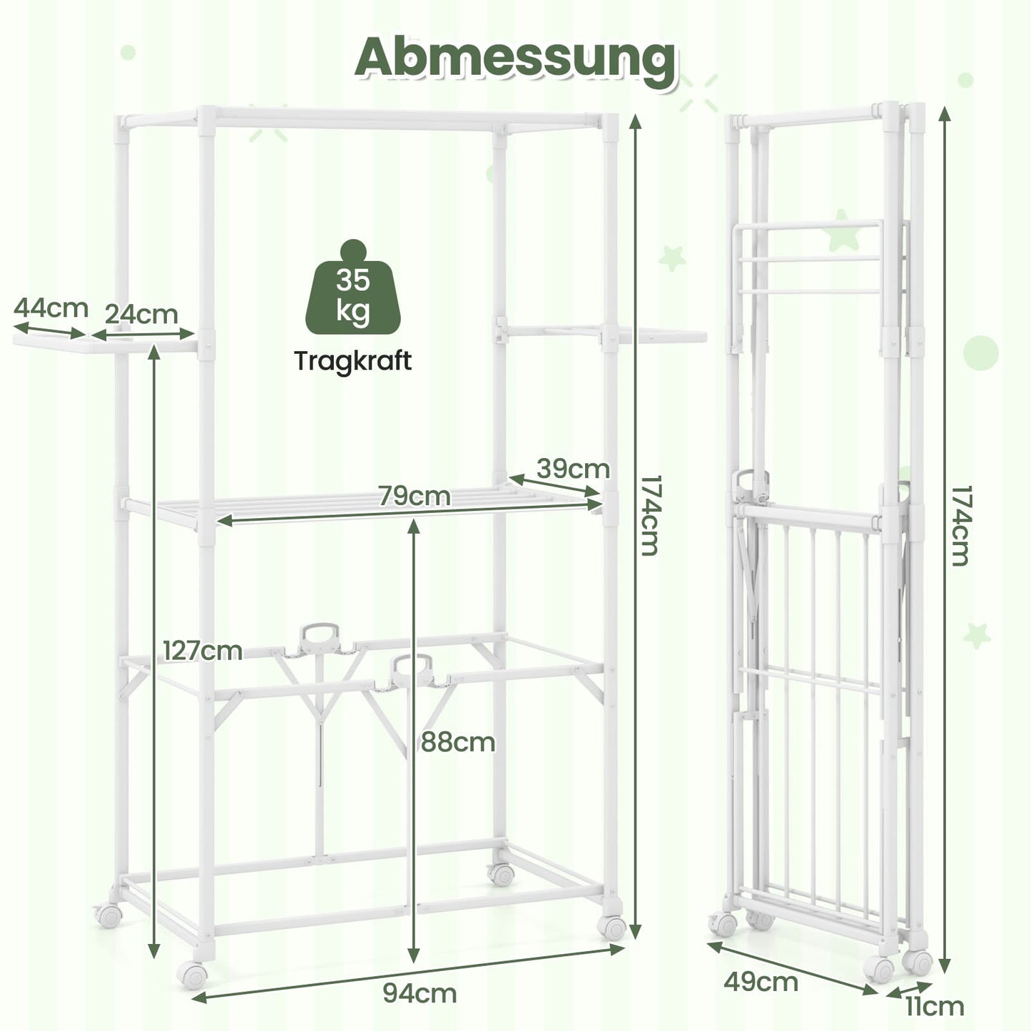 Foldable Aluminum Clothes Drying Rack with Wheels