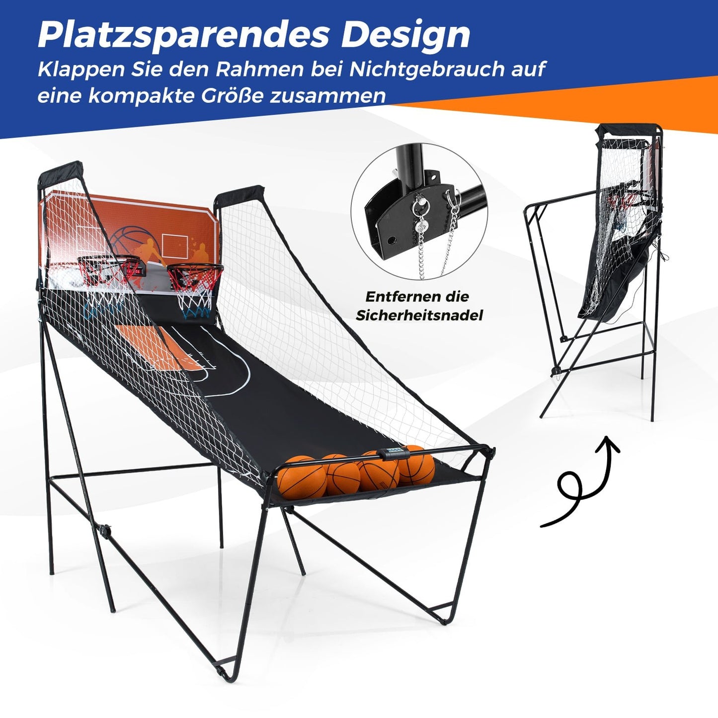 Foldable Arcade Basketball Game with 8 Modes & Scoreboard