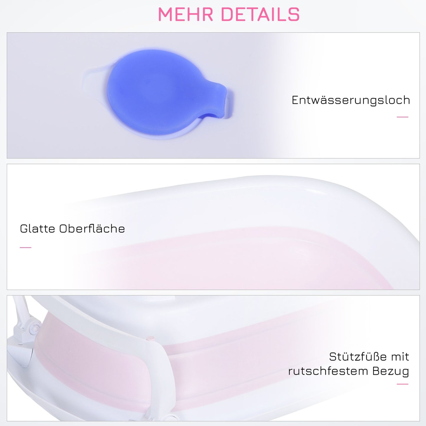 Foldable pink baby bath, ergonomic non-slip design