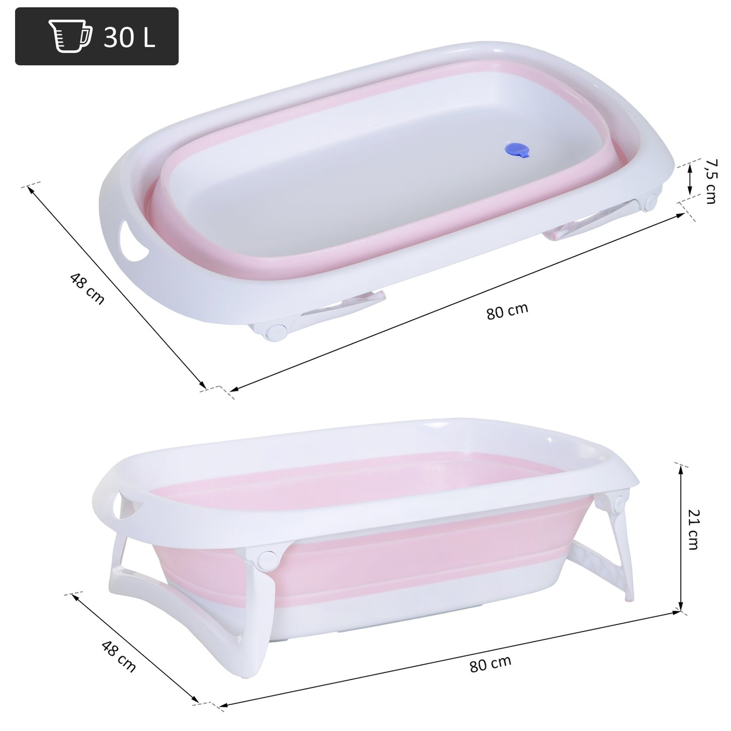 Foldable pink baby bath, ergonomic non-slip design