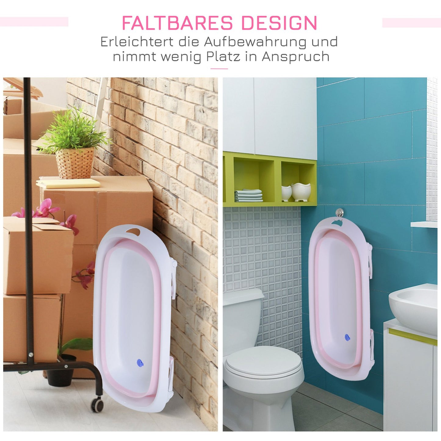 Foldable pink baby bath, ergonomic non-slip design