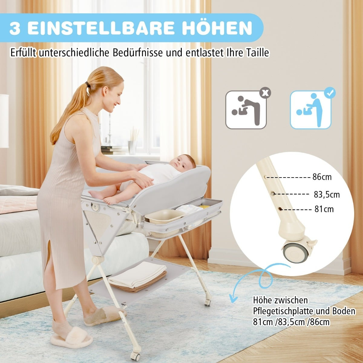 Foldable Baby Changing Table with Storage and Wash Basin