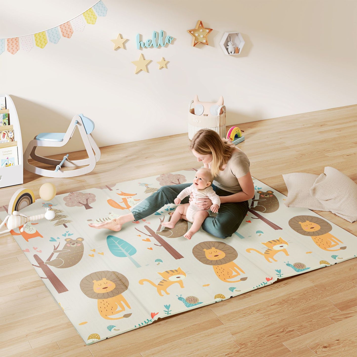 Foldable Baby Play Mat, 196x176 cm, Double-Sided, Multicolor