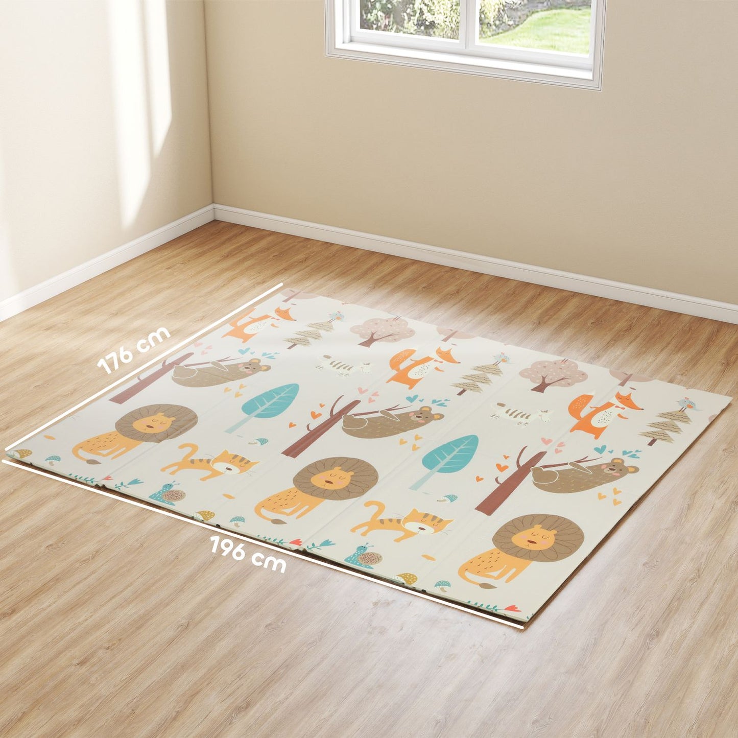 Foldable Baby Play Mat, 196x176 cm, Double-Sided, Multicolor