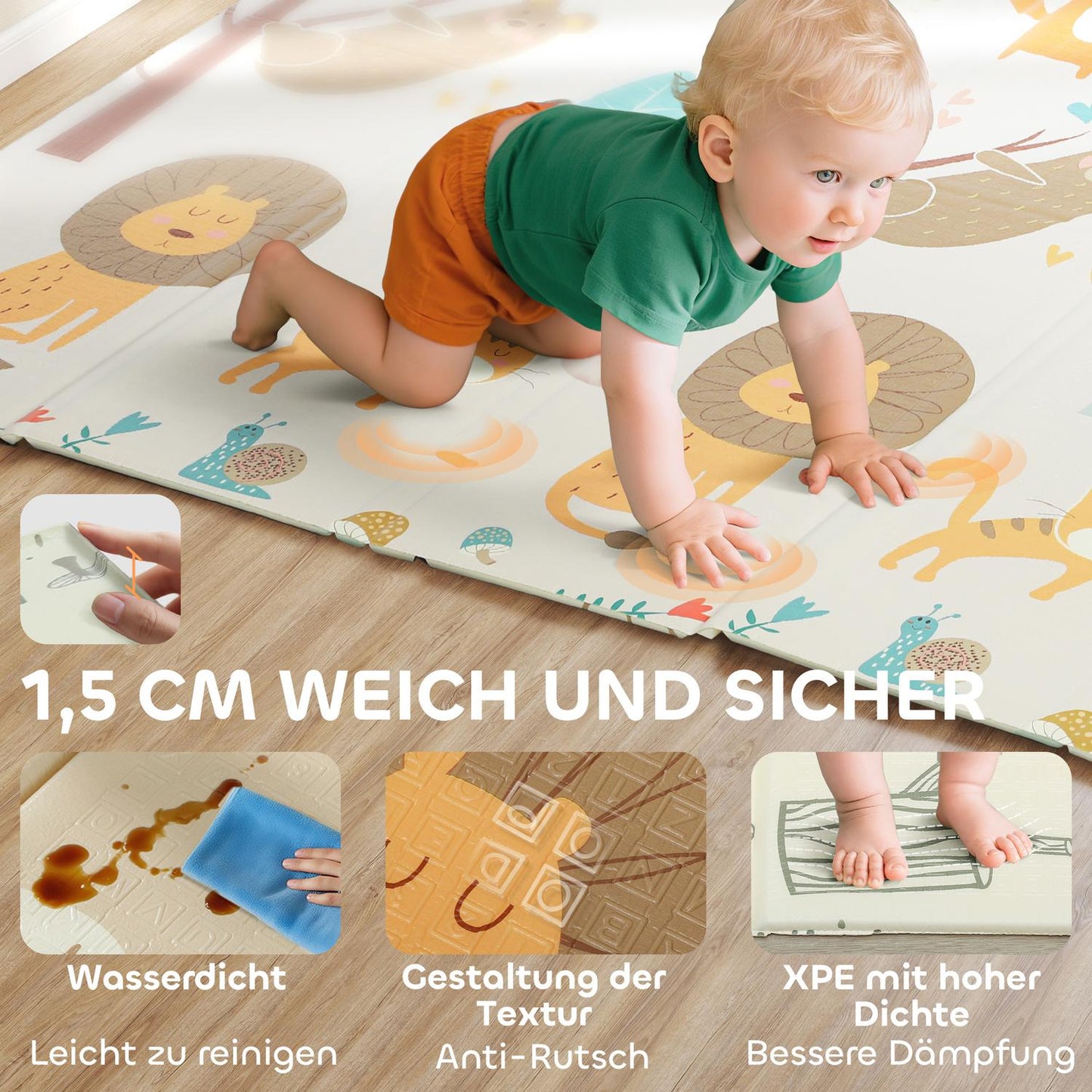 Foldable Baby Play Mat, 196x176 cm, Double-Sided, Multicolor